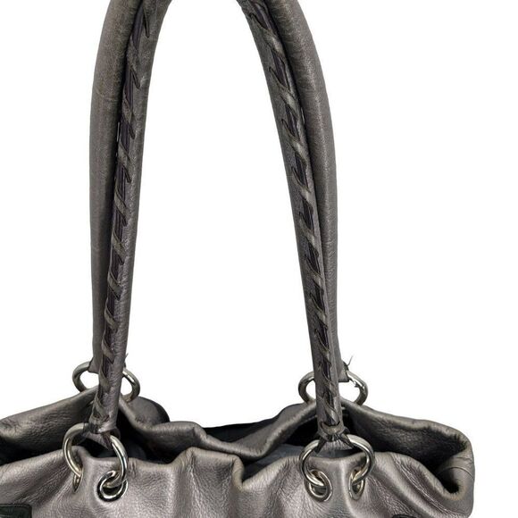 B. Makowsky Shoulder Bag Leather Black Silver Braided Slouchy Large Edgy Baddie - Picture 11 of 17